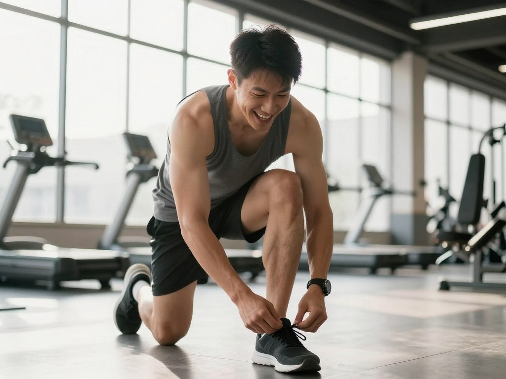 Homem energizado começando treino com disposição após uso de suplemento Homem energizado começando treino com disposição após uso de suplemento