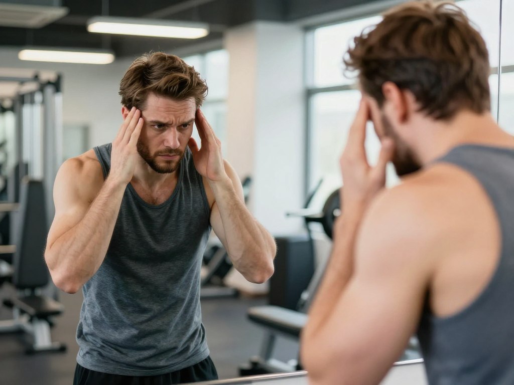Homem frustrado com falta de resultados nos treinos Homem frustrado com falta de resultados nos treinos