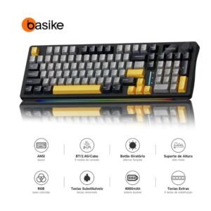 Basike Teclado Mecânico Gamer Sem Fio Tri-Mode QWERTY
