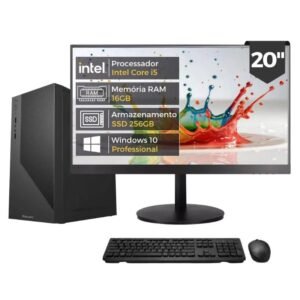 Computador Completo Intel i5 16GB, Desktop Office SSD 256GB Monitor 20, PC para Escritorio e Home Office