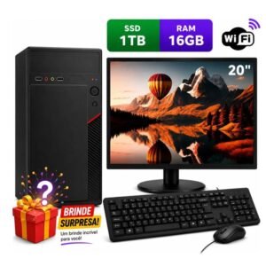 Computador Completo Intel i5 8Gen, PC Completo 16GB DDR4 SSD 1TB, Desktop com Monitor 20 Polegadas Windows 11