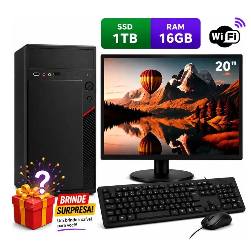 Computador Completo Intel i5 8Gen, PC Completo 16GB DDR4 SSD 1TB, Desktop com Monitor 20 Polegadas Windows 11