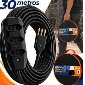 Extensão Elétrica 30m Cabo Pp 2x2,5mm Casa Obras E Camping Preto Bivolt