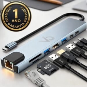 Hub USB C 8 em 1, Adaptador HDMI 4K USB C, Hub de Alumínio Notebook