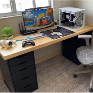 Kit Setup Gamer Leveldesk Tampo Pinus 180x70cm +2 Gaveteiros