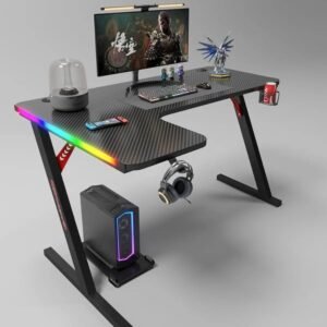 Mesa Gamer Em L Com Rgb Suporte Headset Porta-copos