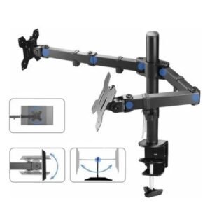 Suporte 2 Monitor Tv Aço Mesa Articulad Vesa Ajuste Promoção